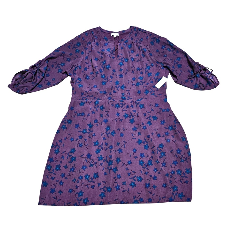 NWT Molly & Isadora Purple Floral Ruched Sleeve Dress Size 22W Dark Cottagecore
